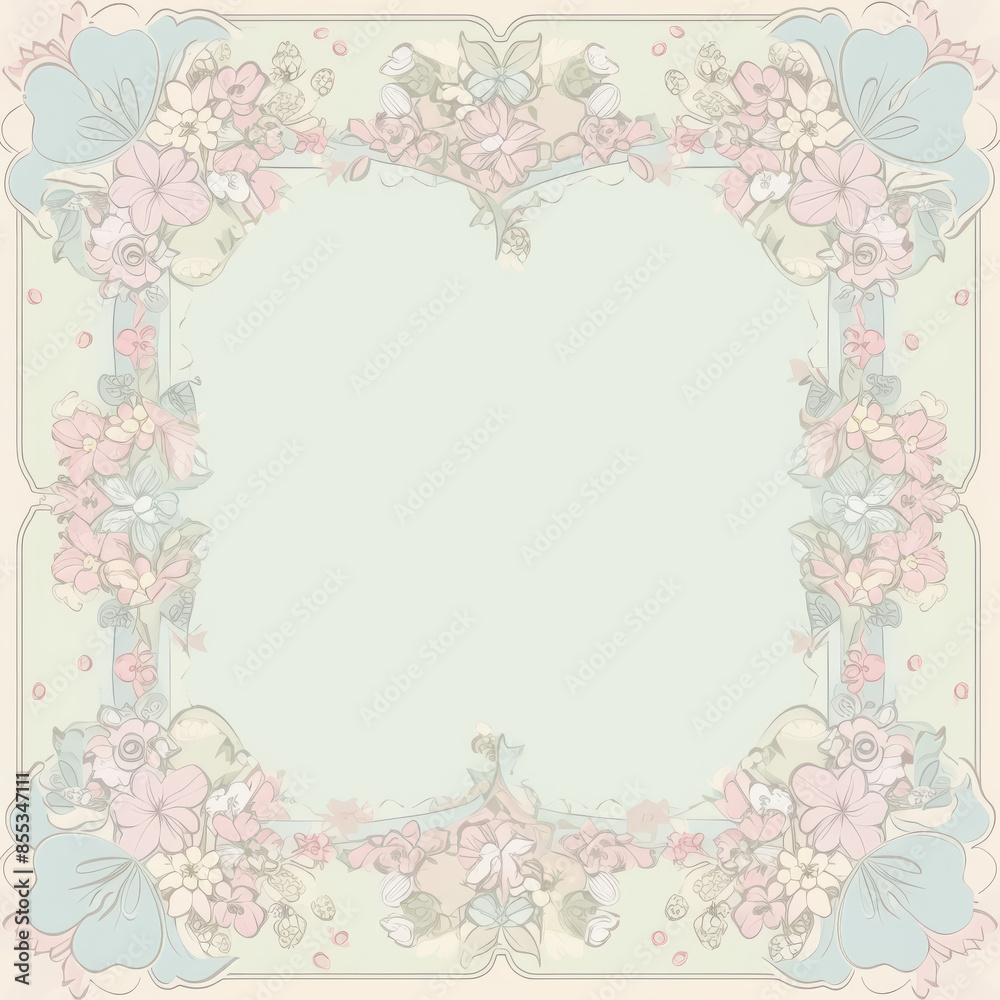 Beautiful Blank Pastel Coloured Wedding Invitation Design with Flowery Border Beautiful Blank Pastel Coloured Wedding Invitation Design with Flowery Border