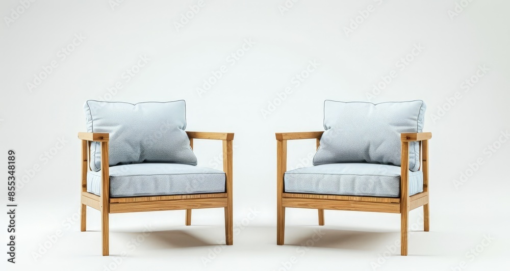 Contemporary Living Room Furniture: Two Wooden Armchairs with Patterned Upholstery Contemporary Living Room Furniture: Two Wooden Armchairs with Patterned Upholstery