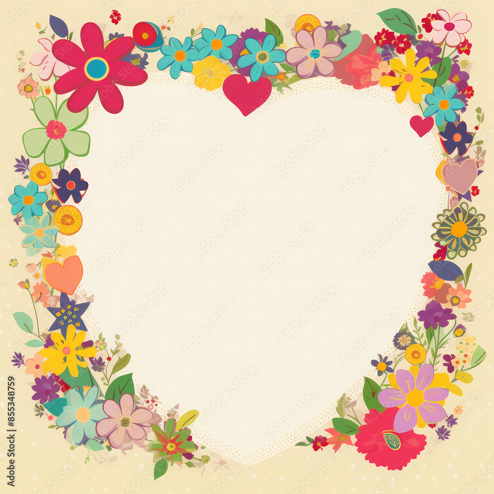 Beautiful Vibrant Blank Wedding Invitation Style Background With Flowery and Heart Border, Arranged in the Shape of a Heart Beautiful Vibrant Blank Wedding Invitation Style Background With Flowery and Heart Border, Arranged in the Shape of a Heart