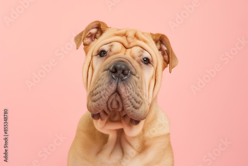 Chinese Shar-Pei dog on minimalistic colorful background with Copy Space. Perfect for banners, veterinary ads, pet food promotions, and minimalist designs.