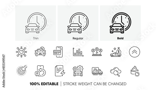 Video conference, Phone message and Cloud computing line icons. Pack of Dating, Online shopping, Diagram graph icon. Targeting, Truck transport, Book car pictogram. Car service. Line icons. Vector
