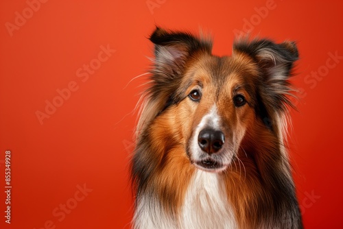 Collie dog on minimalistic colorful background with Copy Space. Perfect for banners, veterinary ads, pet food promotions, and minimalist designs. © Darya