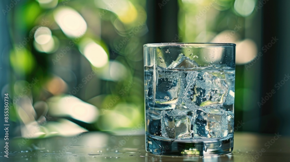 Chilled water in a glass resting on the table