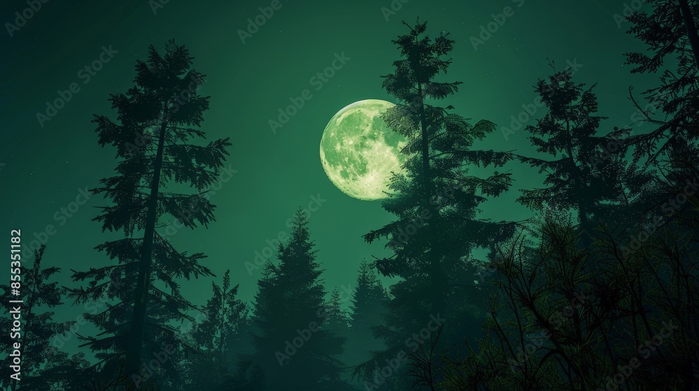 Fototapeta premium Nighttime Forest Scene with Full Moon