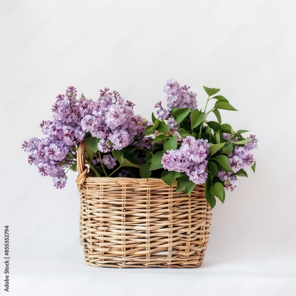 Blossoming Lilacs in Wicker Basket Blossoming Lilacs in Wicker Basket