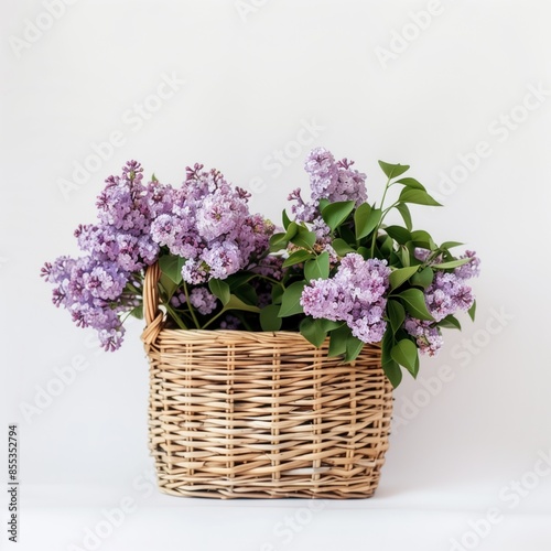 Blossoming Lilacs in Wicker Basket