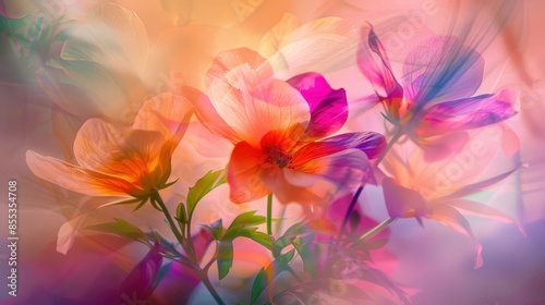 Vibrant Flower Bouquet with Pastel Blurred Background, Ideal for Printing on Greeting Cards or Home Decor.