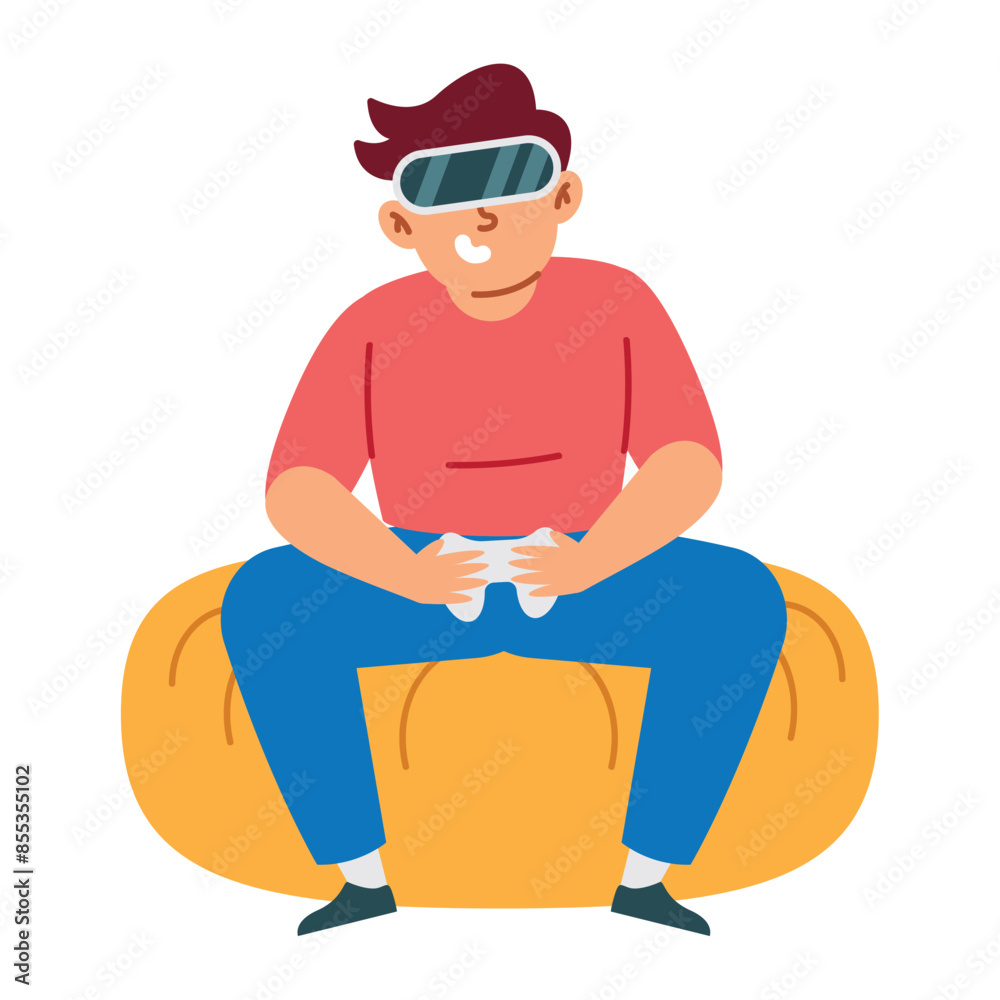 gamer boy wearing virtual reality goggles