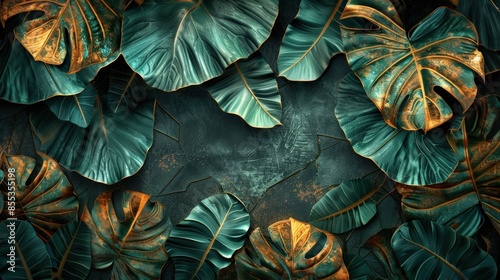 Vibrant Tropical Leaf Patterns for Background Design, Nature-Inspired Textures photo