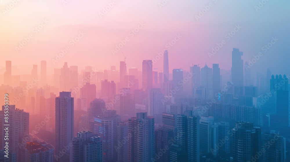 Aerial View of City Skyline with Hazy Atmosphere Aerial View of City Skyline with Hazy Atmosphere