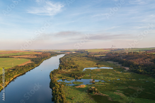 Tiete River seen from above on a sunny afternoon photo