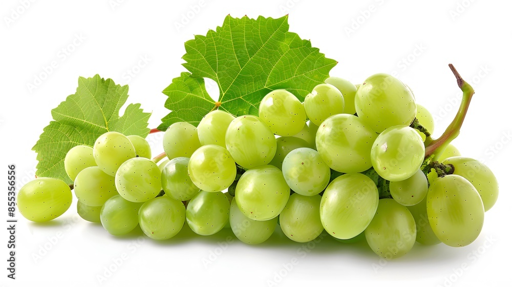 Green grape with leaves isolated on white. With clipping path. Full depth of field. Green grape with leaves isolated on white. With clipping path. Full depth of field.