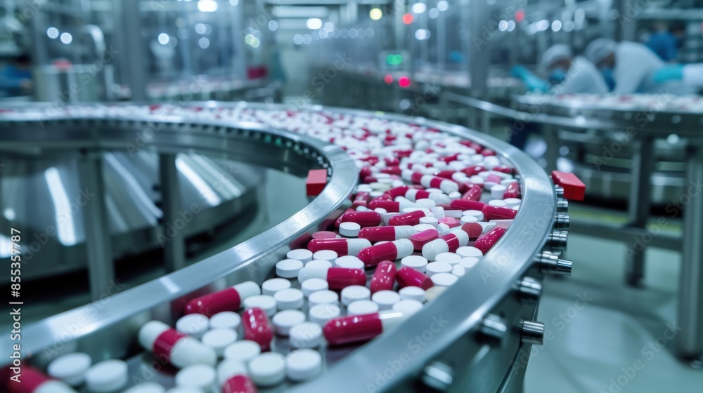Obraz premium A conveyor belt with pills on it