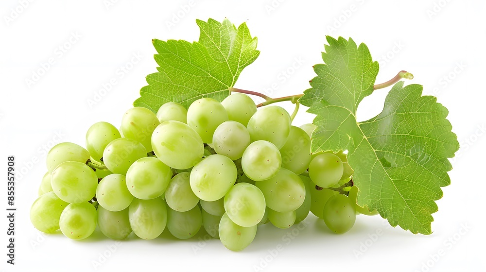 Green grape with leaves isolated on white. With clipping path. Full depth of field. Green grape with leaves isolated on white. With clipping path. Full depth of field.