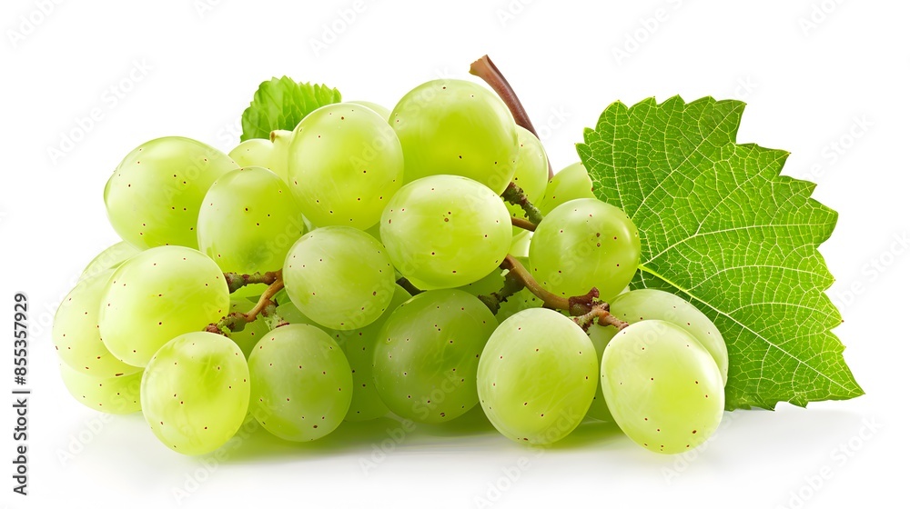 Green grape with leaves isolated on white. With clipping path. Full depth of field. Green grape with leaves isolated on white. With clipping path. Full depth of field.