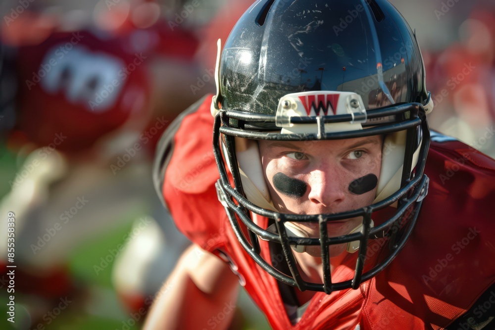 Close-Up of Focused American Football Player, Sports Action Photography Close-Up of Focused American Football Player, Sports Action Photography