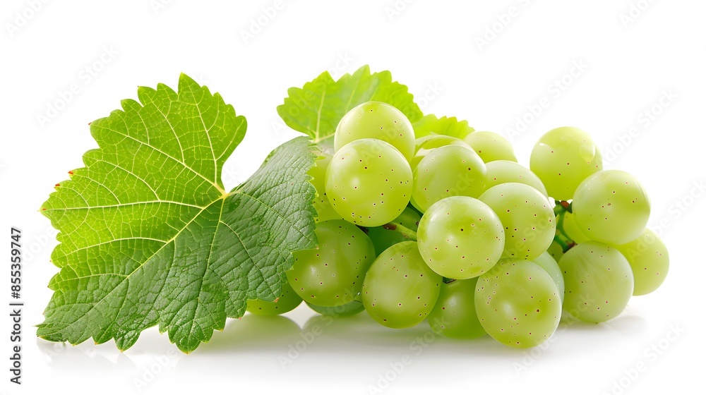 Green grape with leaves isolated on white. With clipping path. Full depth of field. Green grape with leaves isolated on white. With clipping path. Full depth of field.