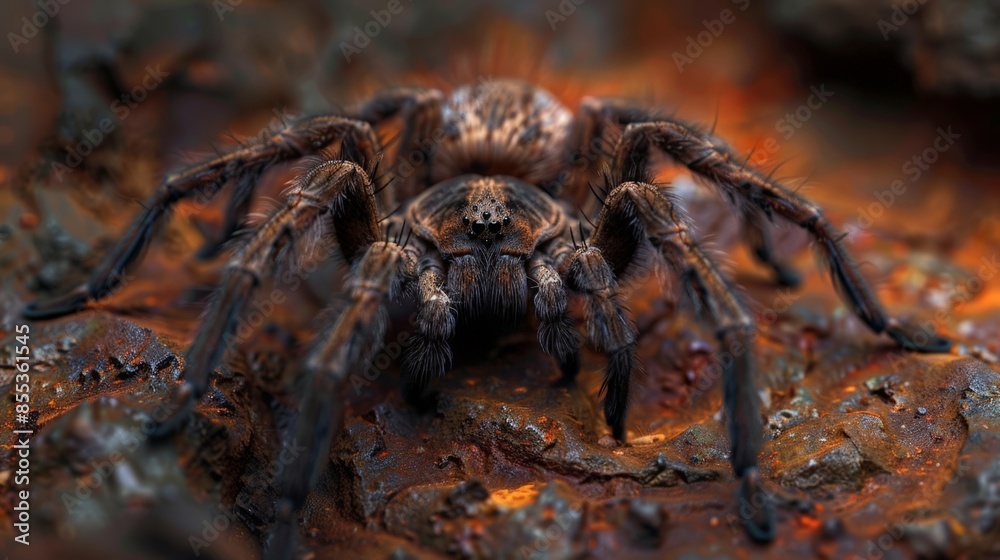 Vivid Tarantula with Distinct Markings on a Rough, Textured Surface Vivid Tarantula with Distinct Markings on a Rough, Textured Surface