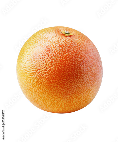 A bright red grapefruit with a smooth skin and round shape, isolated on a white background.