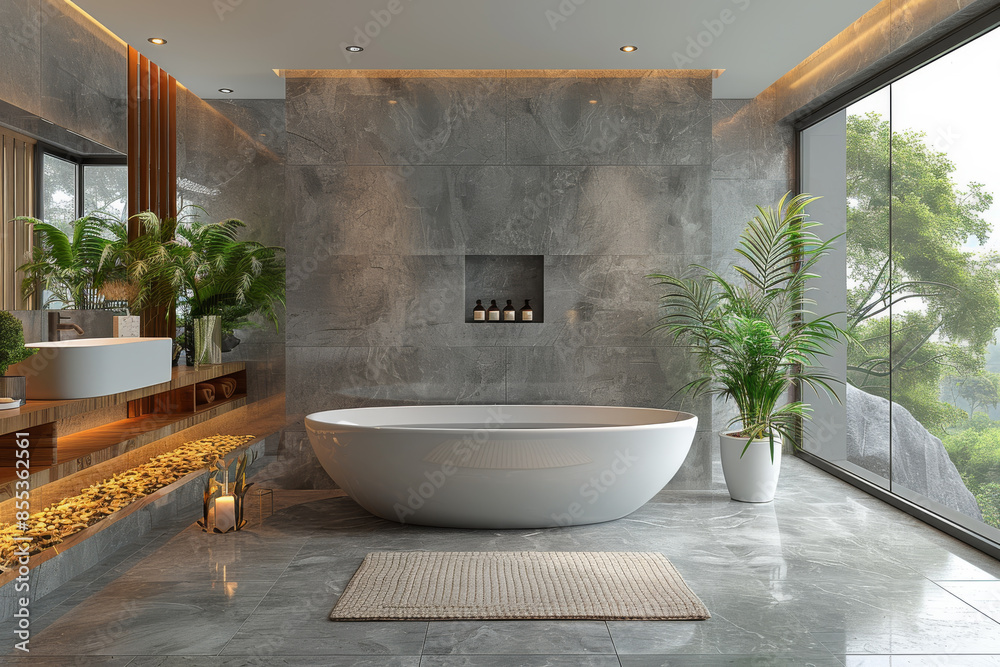 Fototapeta premium Modern Grey Tiled Bathroom