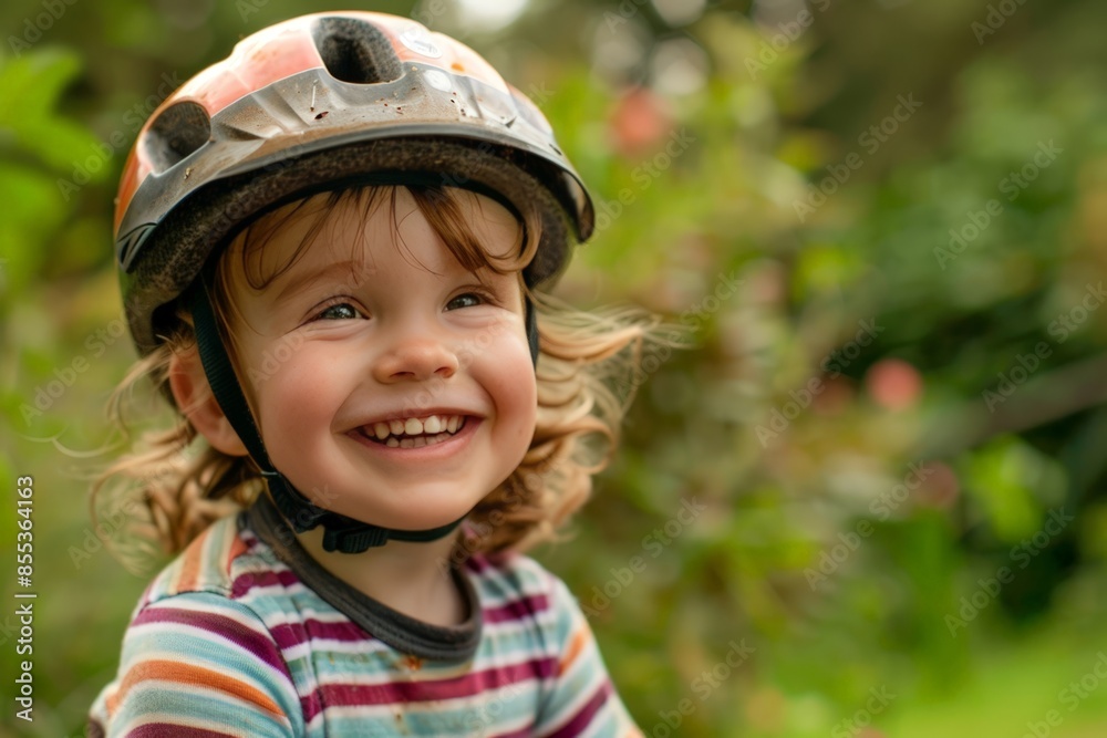 Smiling Child in Helmet on Bike Smiling Child in Helmet on Bike