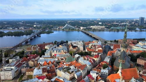 Top view of the old town of Riga with beautiful colorful buildings in Riga city, Latvia.