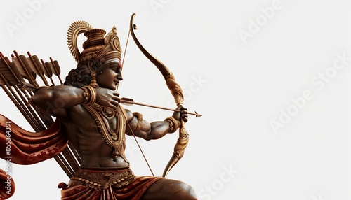 Statue of god Rama with bow and arrow on blank background photo