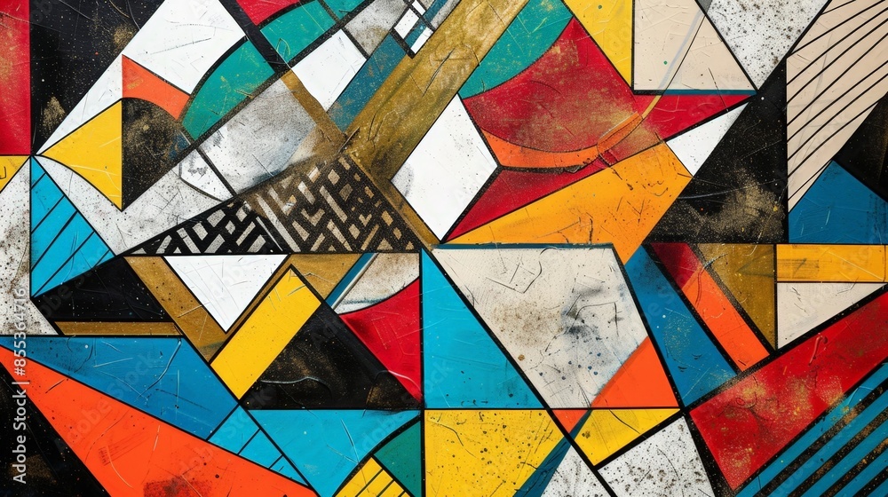 Fototapeta premium Vibrant Abstract Art Piece with Geometric Patterns and a Palette of Bright Colors, Perfect for Decorating Your Wall or as a Conversation Starter.