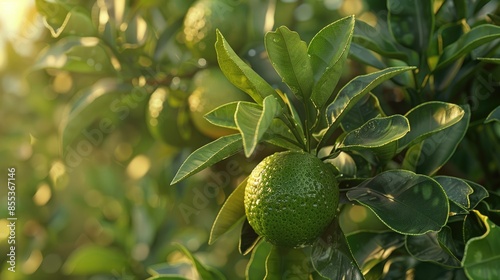 A tree bears ripe juicy green lime