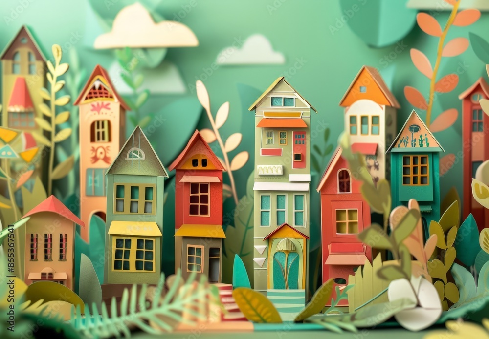 Colorful Miniature Town Scene with Houses Colorful Miniature Town Scene with Houses