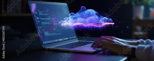 Digital Cloud Computing Technology on Laptop Screen