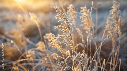 Frost covered dry grass in the fall