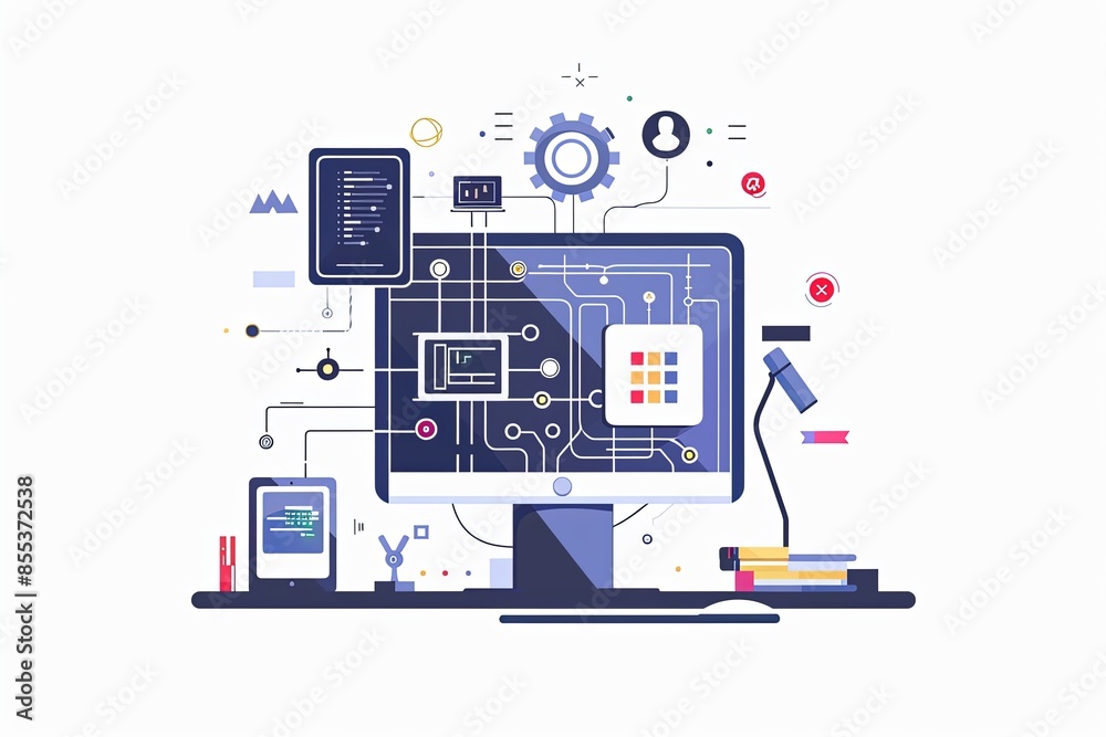 Conceptual Technology Flat Illustration created with Generative AI Conceptual Technology Flat Illustration created with Generative AI