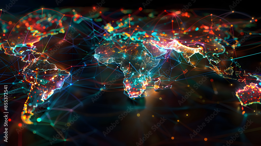 world map with technology effect world map with technology effect