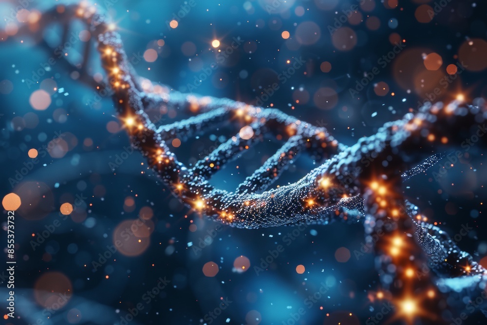 A vibrant graphic showcases an imaginative DNA double helix, glowing with bright colors to emphasize genetic complexity. A vibrant graphic showcases an imaginative DNA double helix, glowing with bright colors to emphasize genetic complexity.