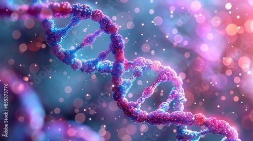 A vibrant graphic showcases an imaginative DNA double helix, glowing with bright colors to emphasize genetic complexity.