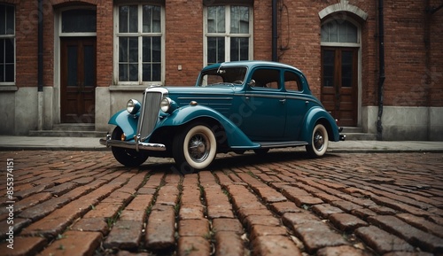 Elegant vintage car on brick street