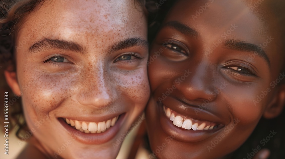 Closeup of two smiling women : Generative AI Closeup of two smiling women : Generative AI