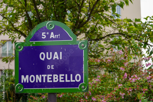 old street name sign from Paris, FRance ,Quai de Montebello  photo