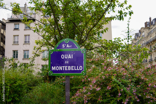 old street name sign from Paris, FRance ,Quai de Montebello  photo