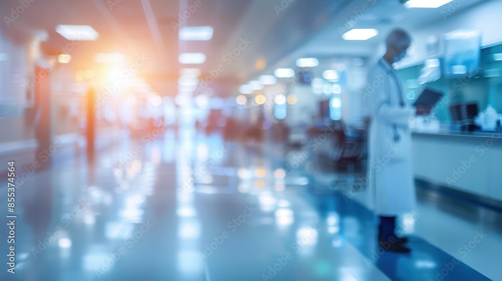 A blurred view of a hospital corridor with a doctor in the background, representing healthcare and medical services. A blurred view of a hospital corridor with a doctor in the background, representing healthcare and medical services.