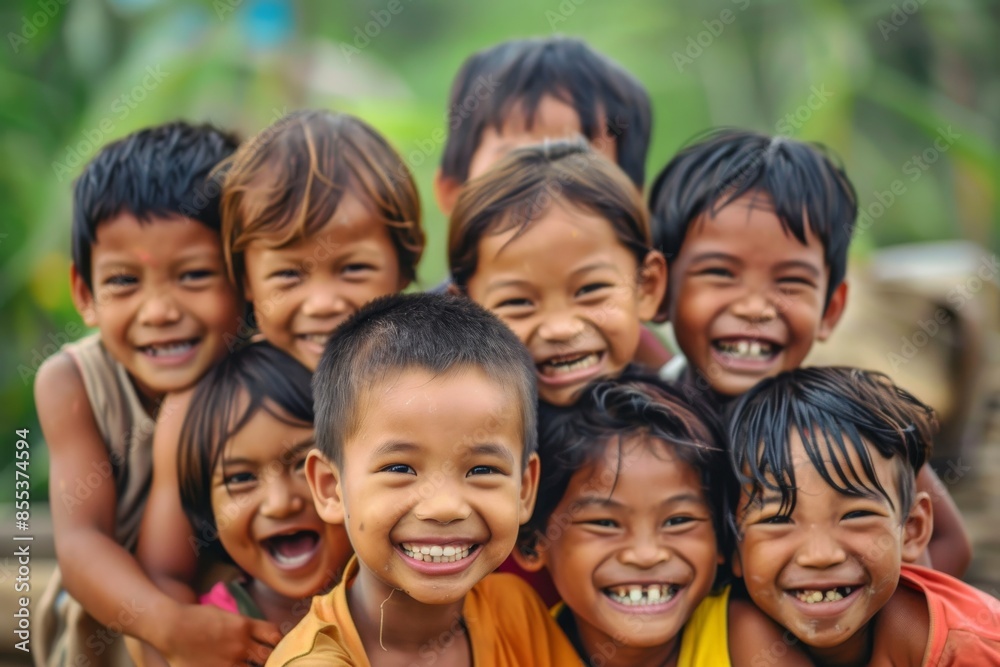 Group of happy smiling asian kids in a park, Thailand. Group of happy smiling asian kids in a park, Thailand.