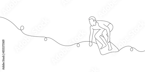 Surfing line art style vector illustration. surfer illustration