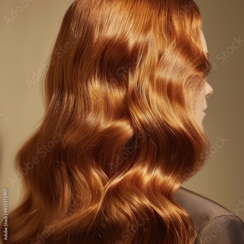 Close-up of a woman's back with beautifully styled and shiny hair in a studio, beauty and hair care