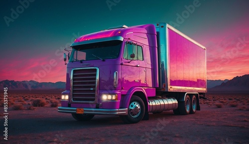 Semi truck under twilight sky