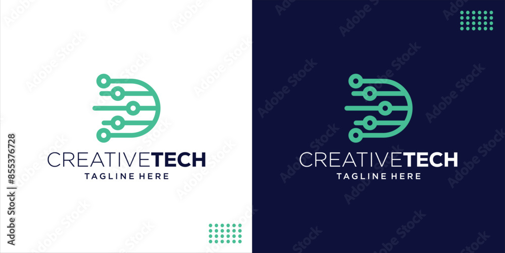 Naklejka premium Creative Letter D Technology Logo, With Network Shape Design, Design Inspiration, Illustration, Vector
