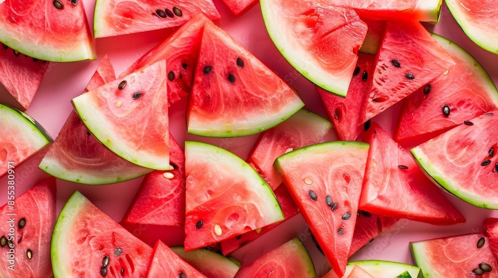 heap of watermelon slices as background. heap of watermelon slices as background.