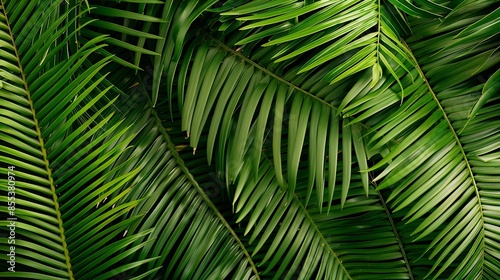 Close up green sago palm leaf patterns : Generative AI