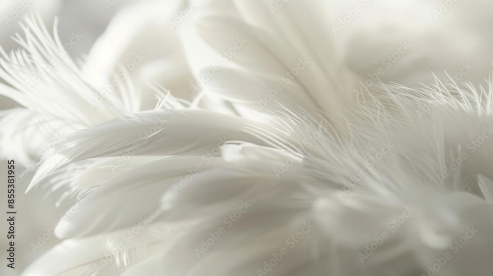 Detailed close-up of soft white feathers, emphasizing their delicate texture and ethereal beauty. Detailed close-up of soft white feathers, emphasizing their delicate texture and ethereal beauty.