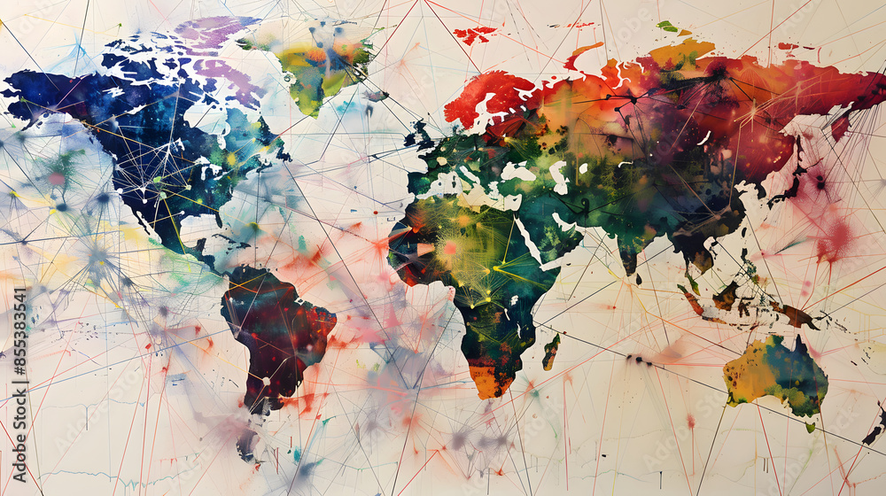 Naklejka premium world map with technology effect